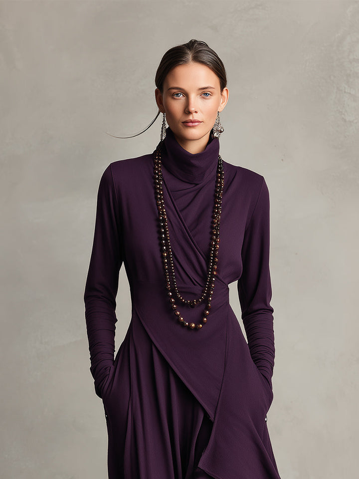 Ropa Maxi Asimétrica Plisada de Algodón Boho Morado para Mujeres MDA2055J9I