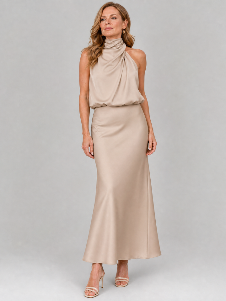 Nopal | Vestido Midi Sin Mangas con Cuello Drapé