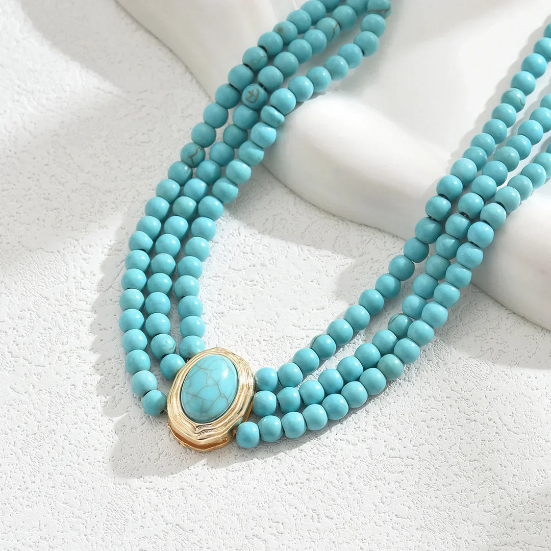 Collar de perlas turquesas vintage elegante