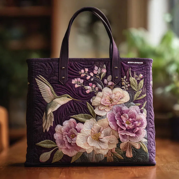 Bolso acolchado artesanal - Colibrí y Orquídeas