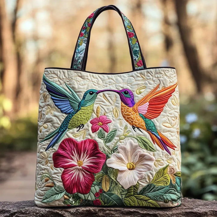 Bolso acolchado - Colibrí y Flores Blancas