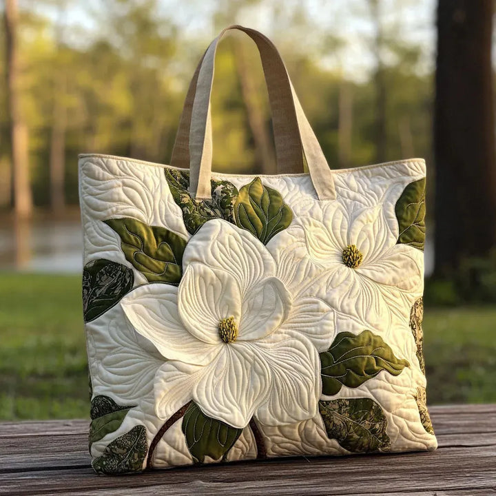 Bolsa de tela acolchada hecha a mano - Elegantes Lirios Blancos