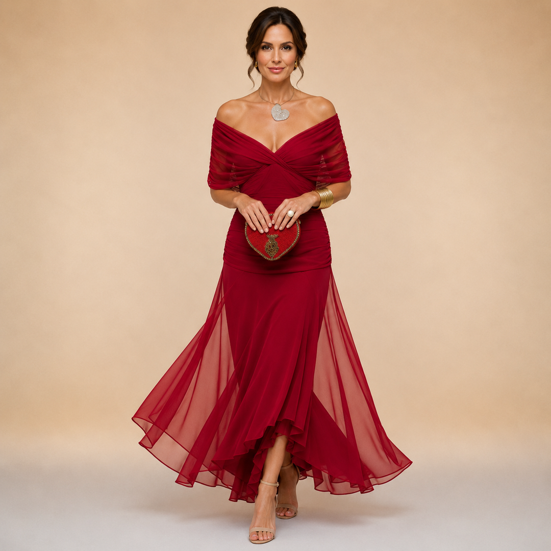 Emma | Vestido largo asimétrico con escote drapeado