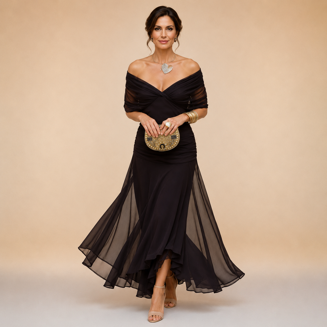 Emma | Vestido largo asimétrico con escote drapeado