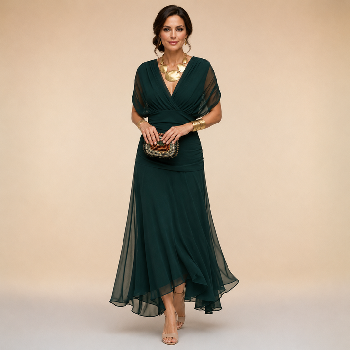 Emma | Vestido largo asimétrico con escote drapeado
