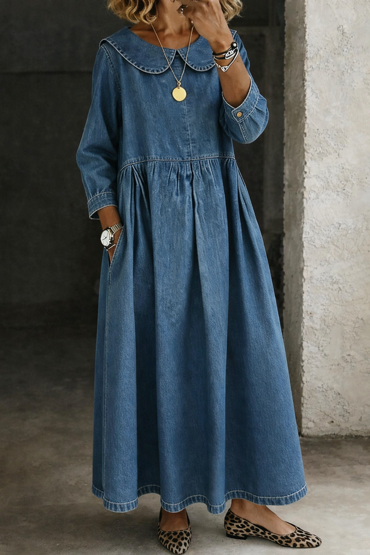 Clara | Vestido de Jean con Cuello Peter Pan