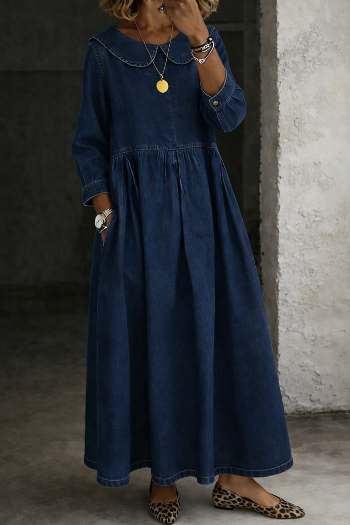 Clara | Vestido de Jean con Cuello Peter Pan
