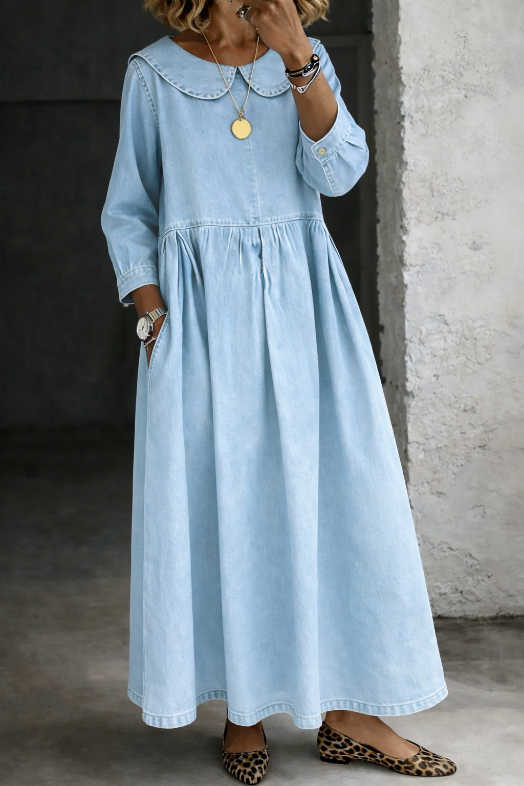 Clara | Vestido de Jean con Cuello Peter Pan
