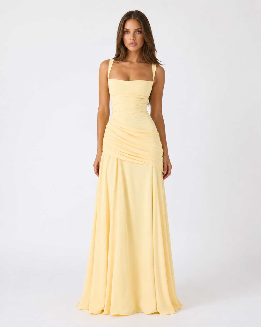 ENIE | Vestido Maxi con Escote Angular Refinado