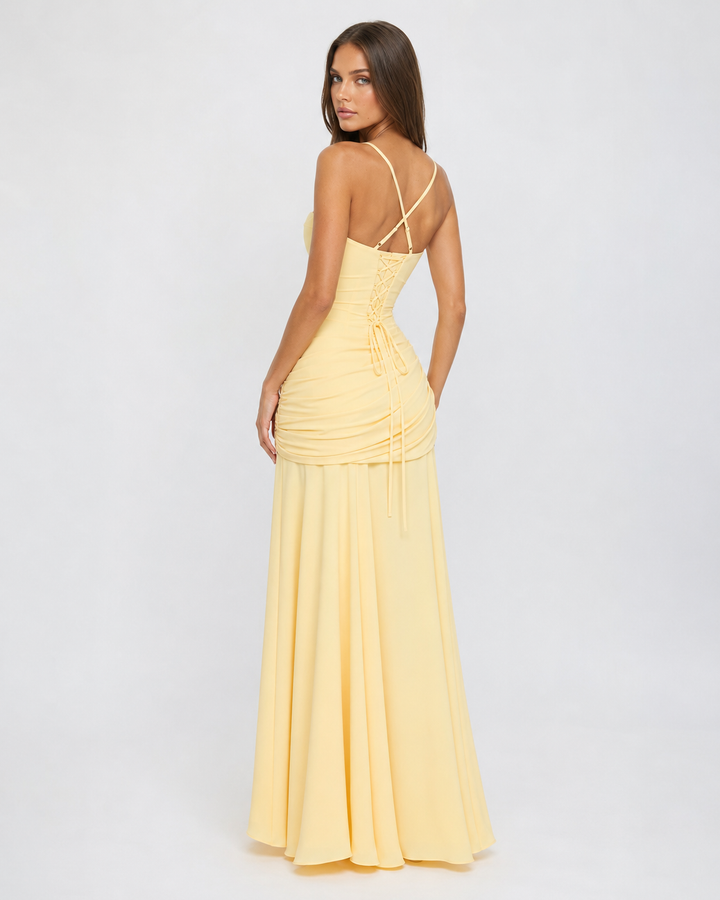ENIE | Vestido Maxi con Escote Angular Refinado