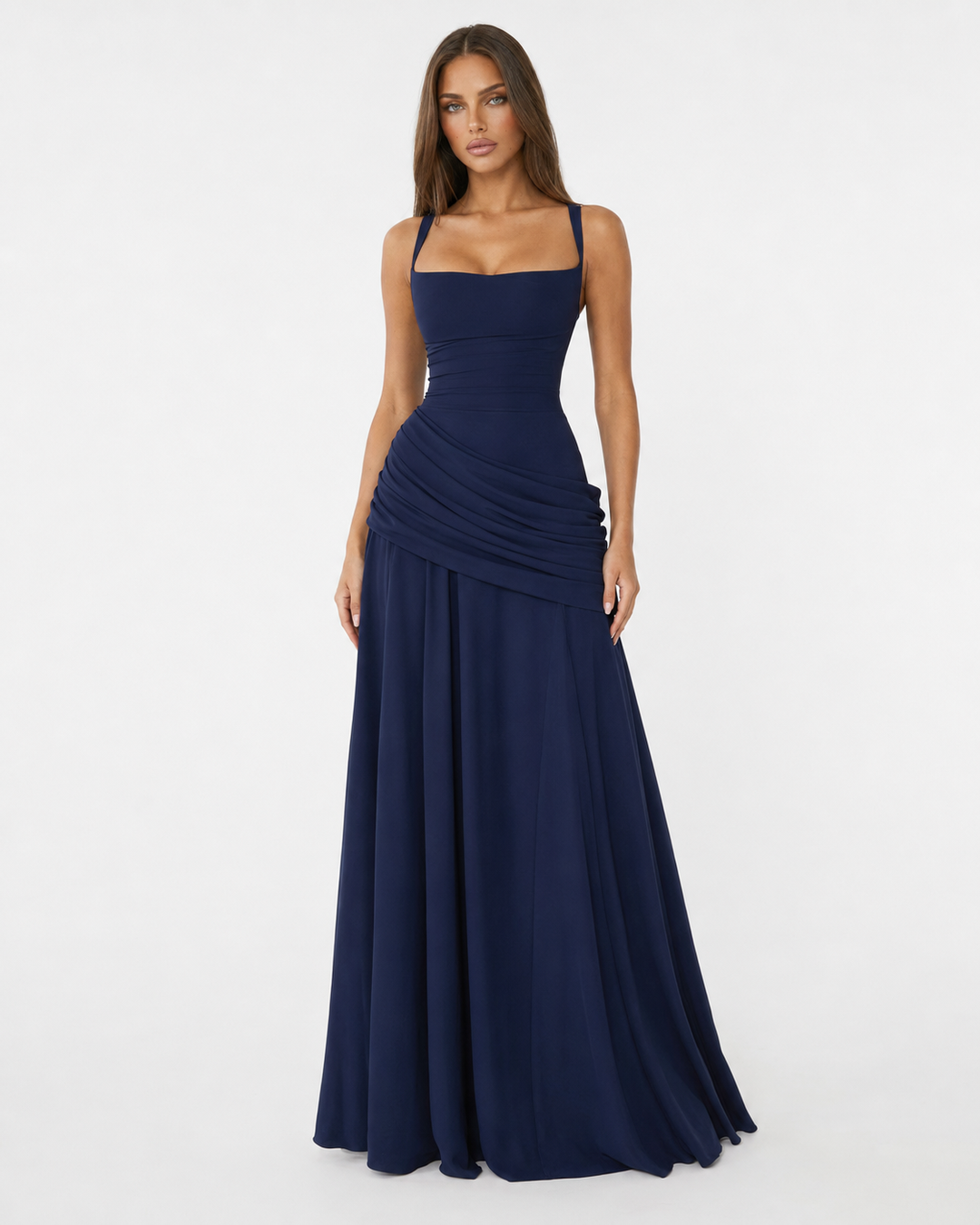 ENIE | Vestido Maxi con Escote Angular Refinado