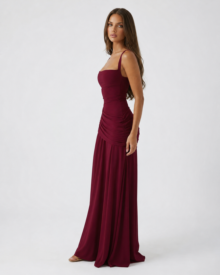 ENIE | Vestido Maxi con Escote Angular Refinado