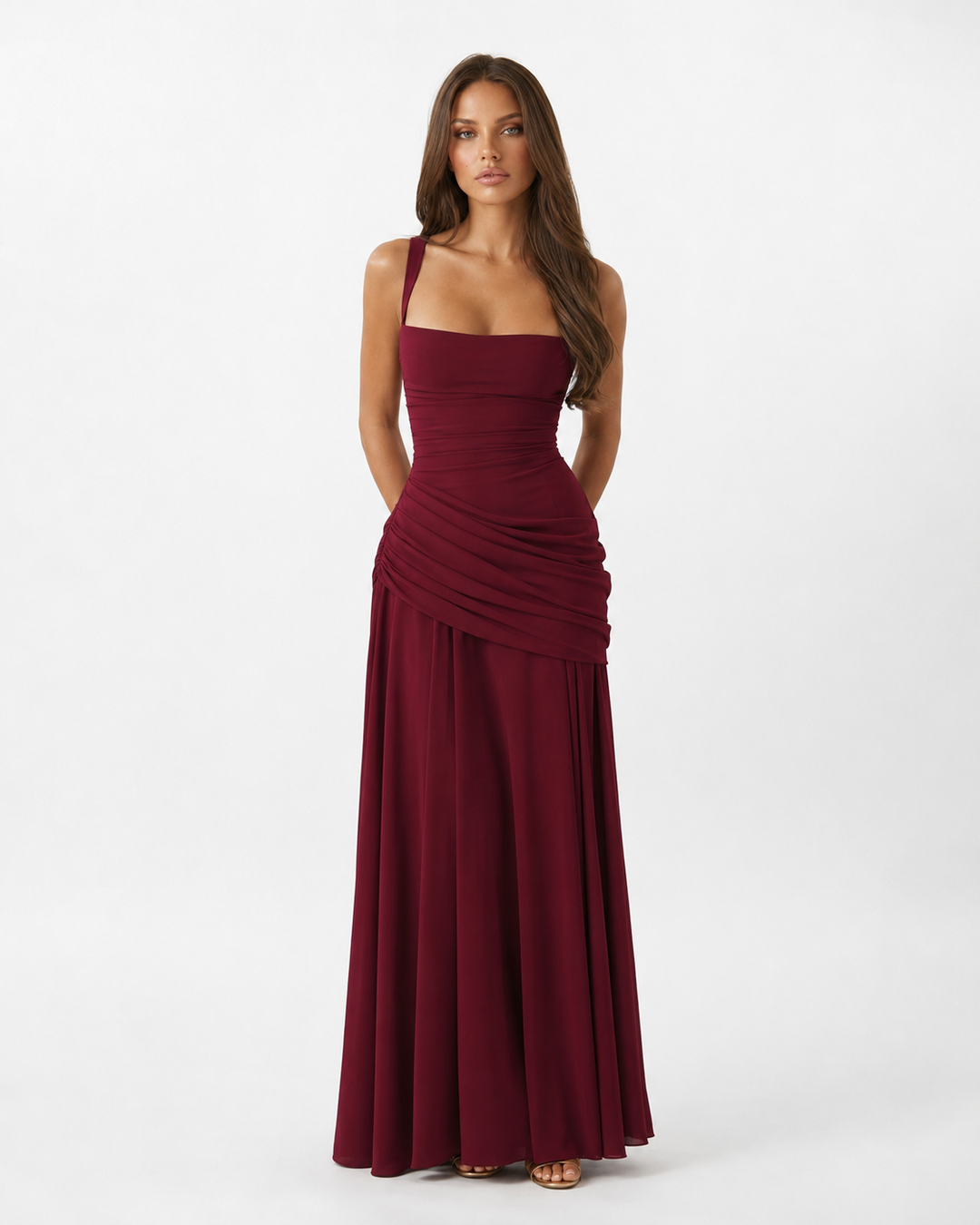 ENIE | Vestido Maxi con Escote Angular Refinado