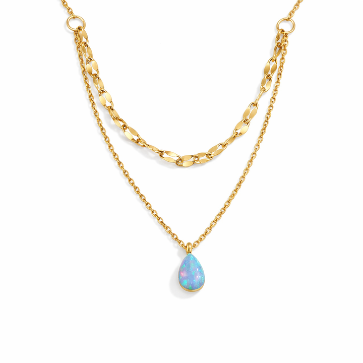 Collar de capas con gota de ópalo azul