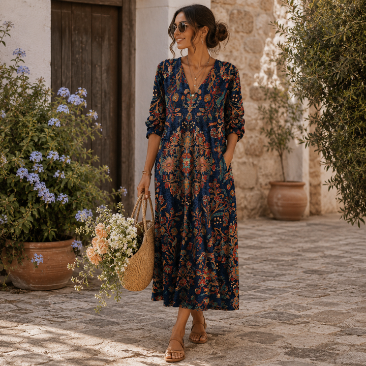 Elvira | Vestido vintage largo en tonos nocturnos