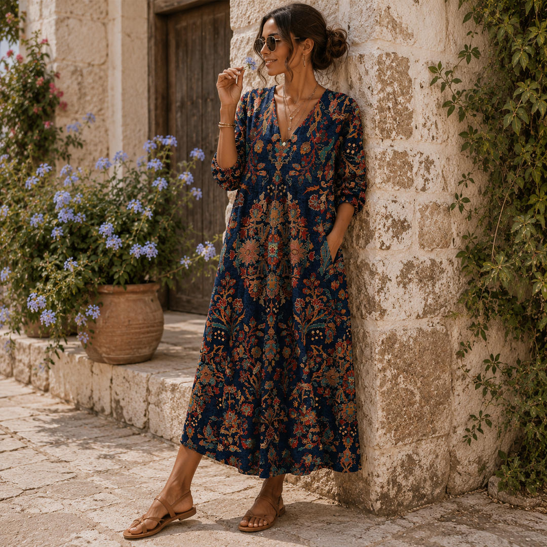 Elvira | Vestido vintage largo en tonos nocturnos