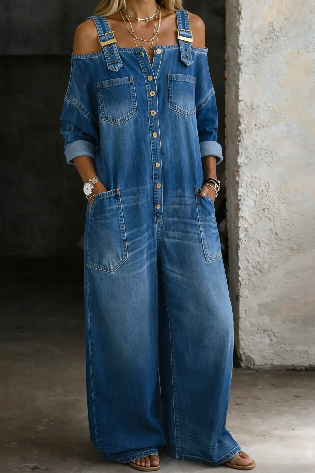 Sophia | Vestido de denim con hombros al descubierto