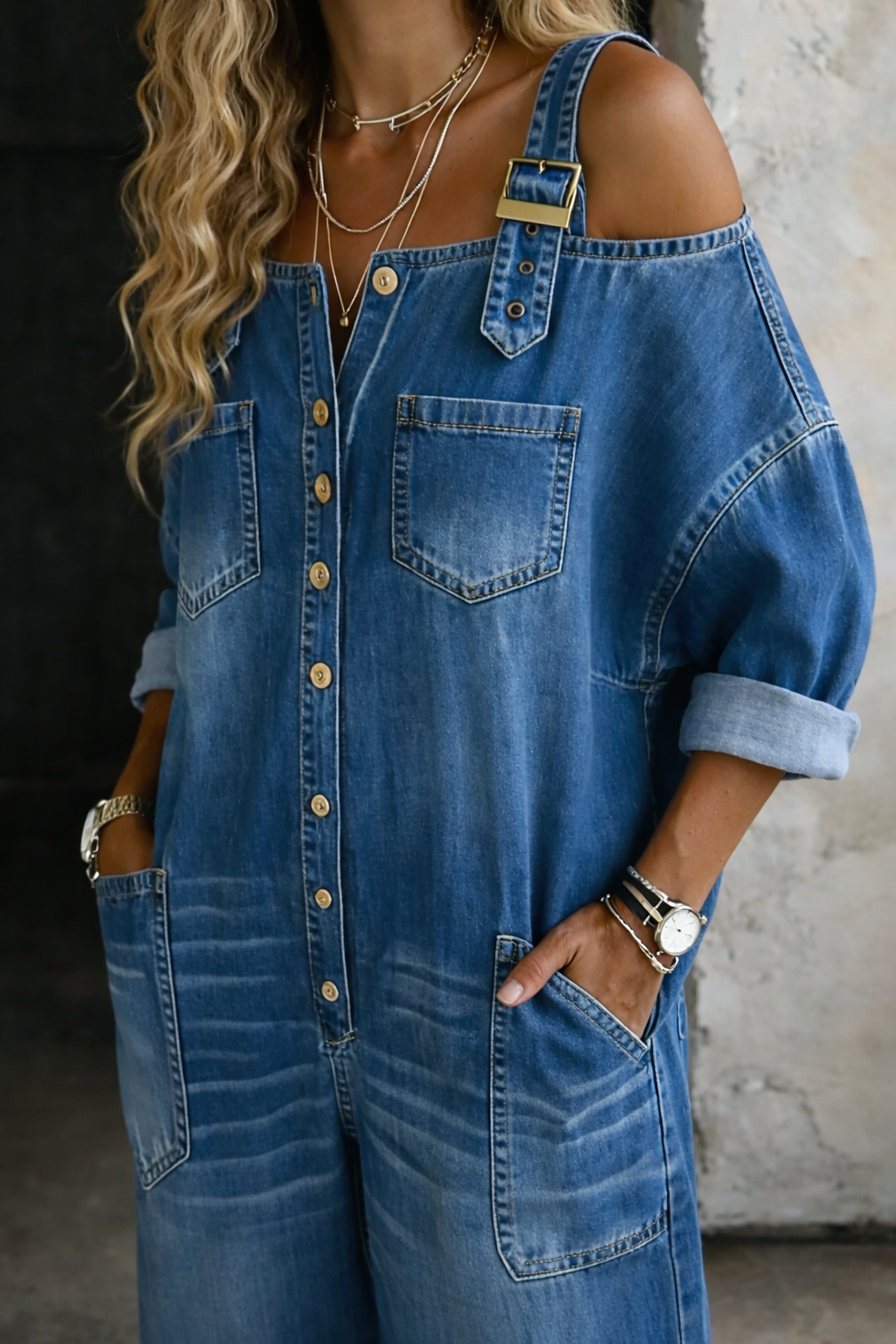 Sophia | Vestido de denim con hombros al descubierto