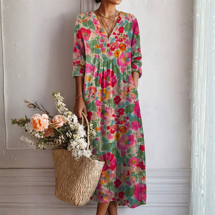 Vestido rosa elegante con estampado de flores
