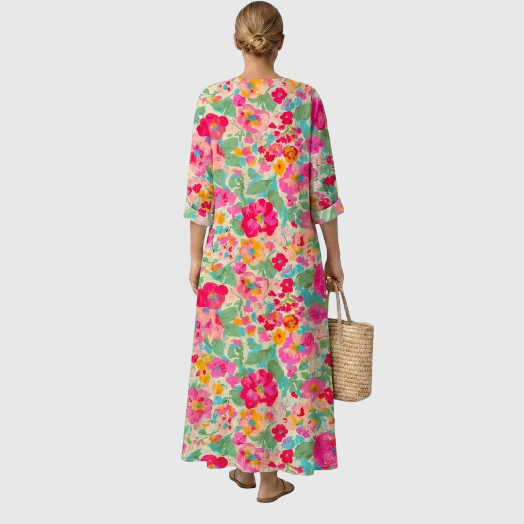 Vestido rosa elegante con estampado de flores
