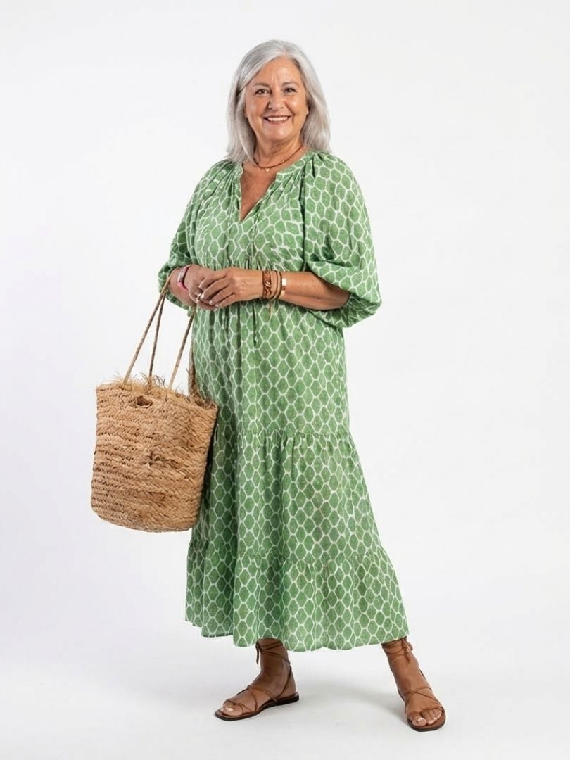 Apolline | Vestido midi de manga tres cuartos y escote en V con estampado