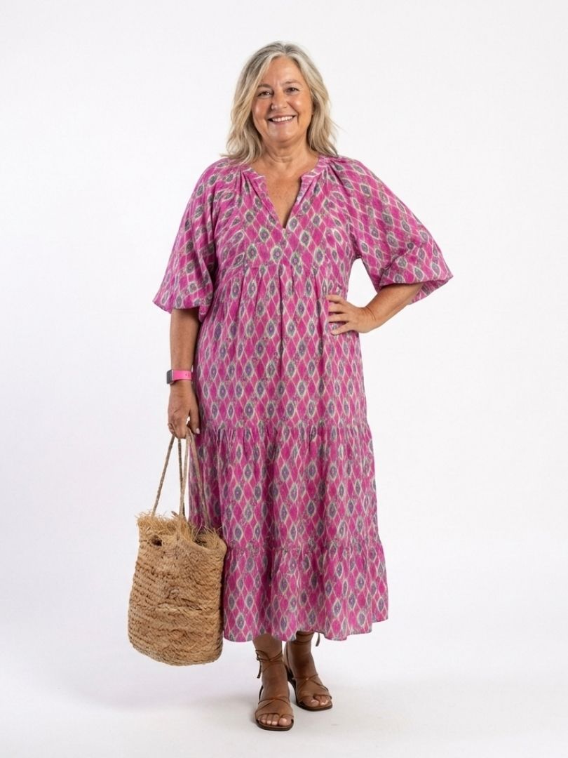 Apolline | Vestido midi de manga tres cuartos y escote en V con estampado