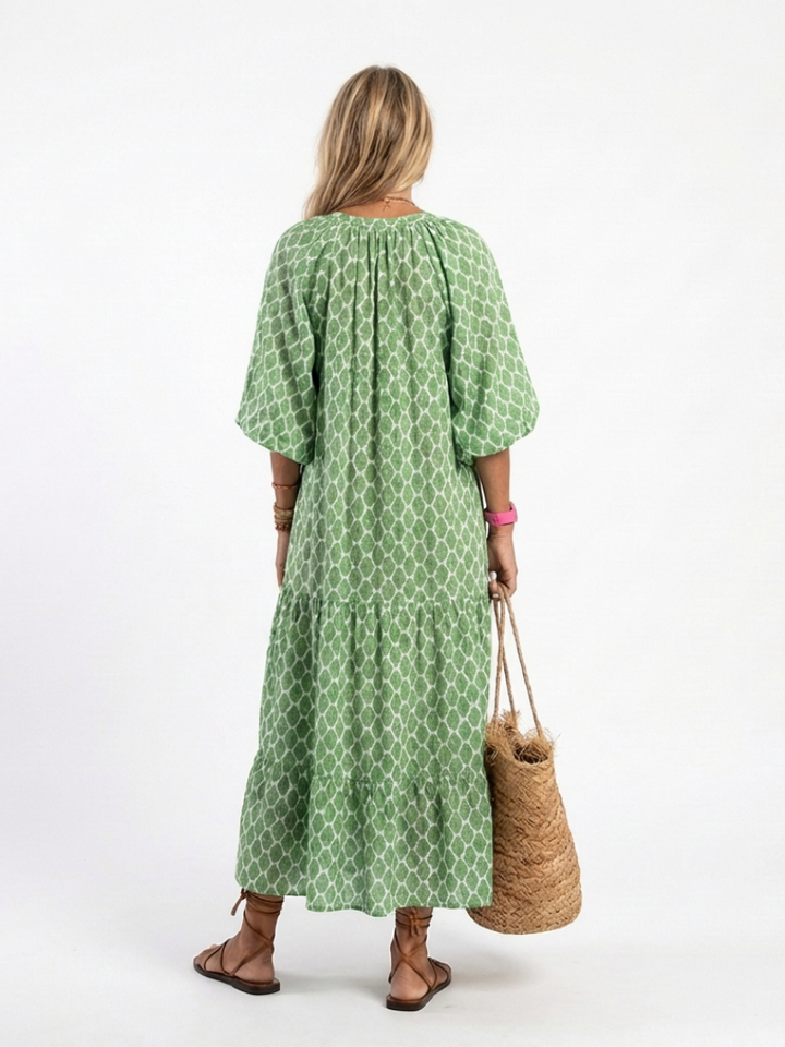 Apolline | Vestido midi de manga tres cuartos y escote en V con estampado