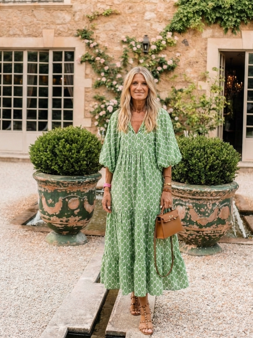Apolline | Vestido midi de manga tres cuartos y escote en V con estampado