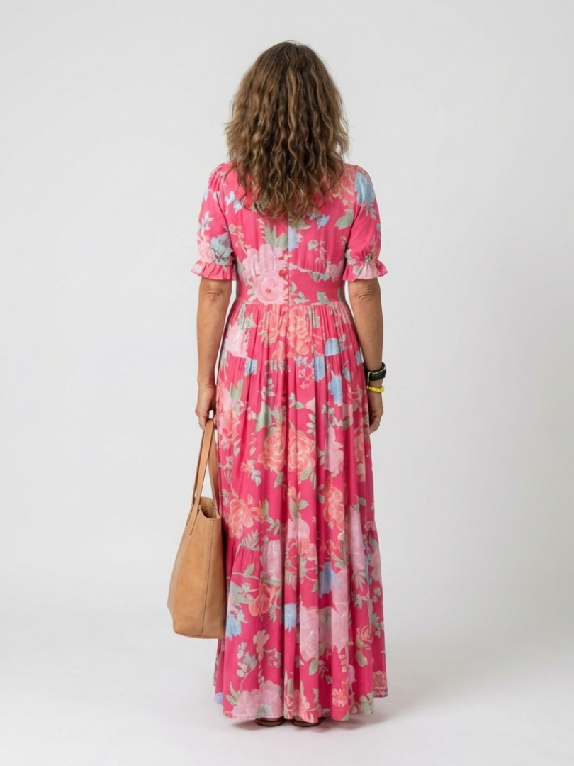 Ione | Vestido midi de flores sin mangas con escote en V