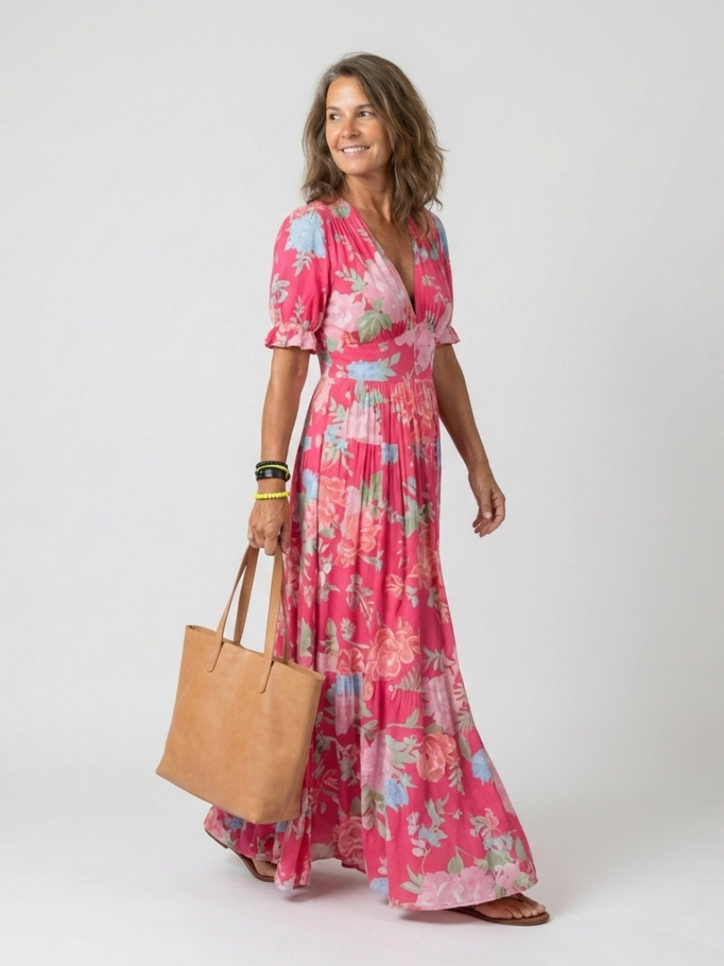 Ione | Vestido midi de flores sin mangas con escote en V