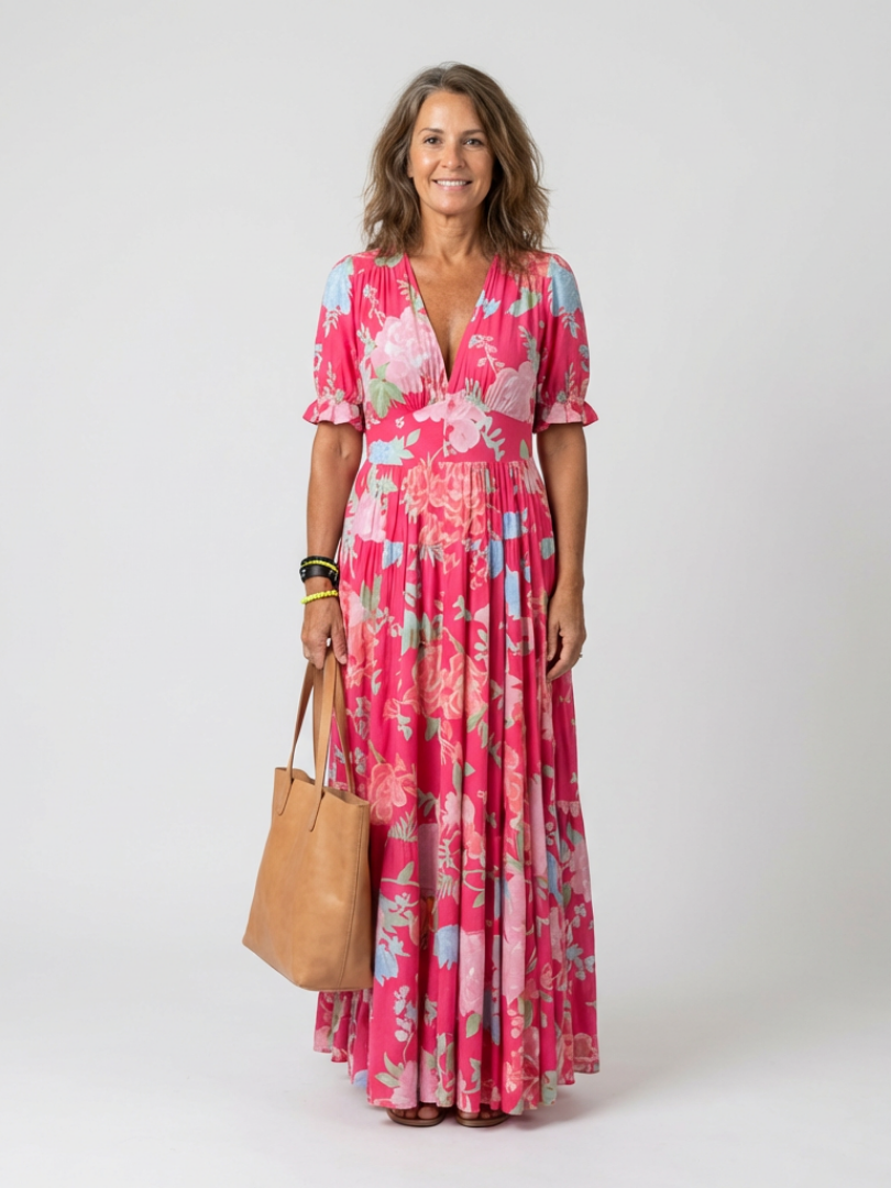 Ione | Vestido midi de flores sin mangas con escote en V