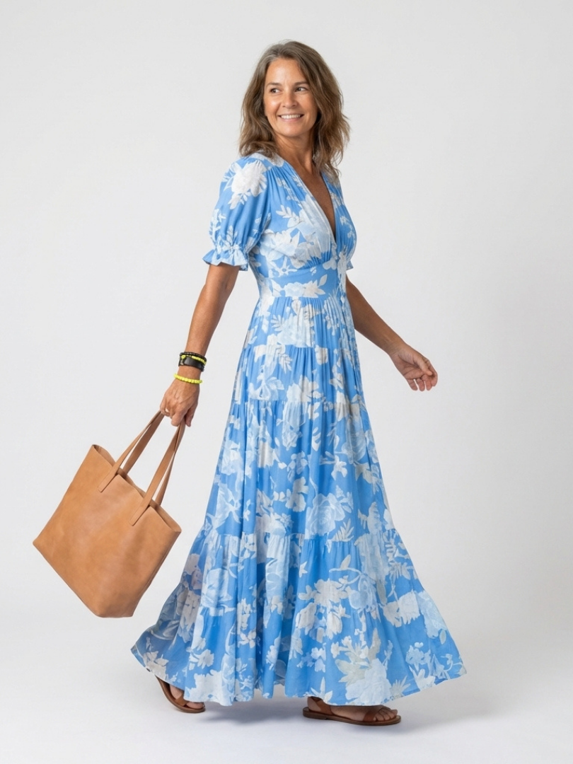 Ione | Vestido midi de flores sin mangas con escote en V