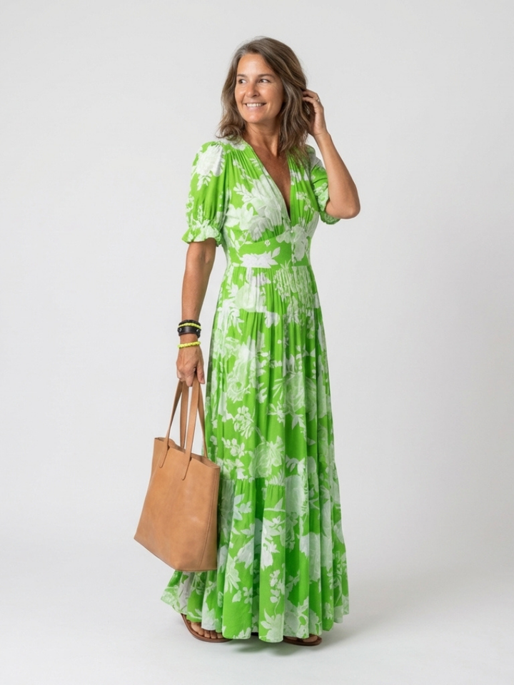 Ione | Vestido midi de flores sin mangas con escote en V