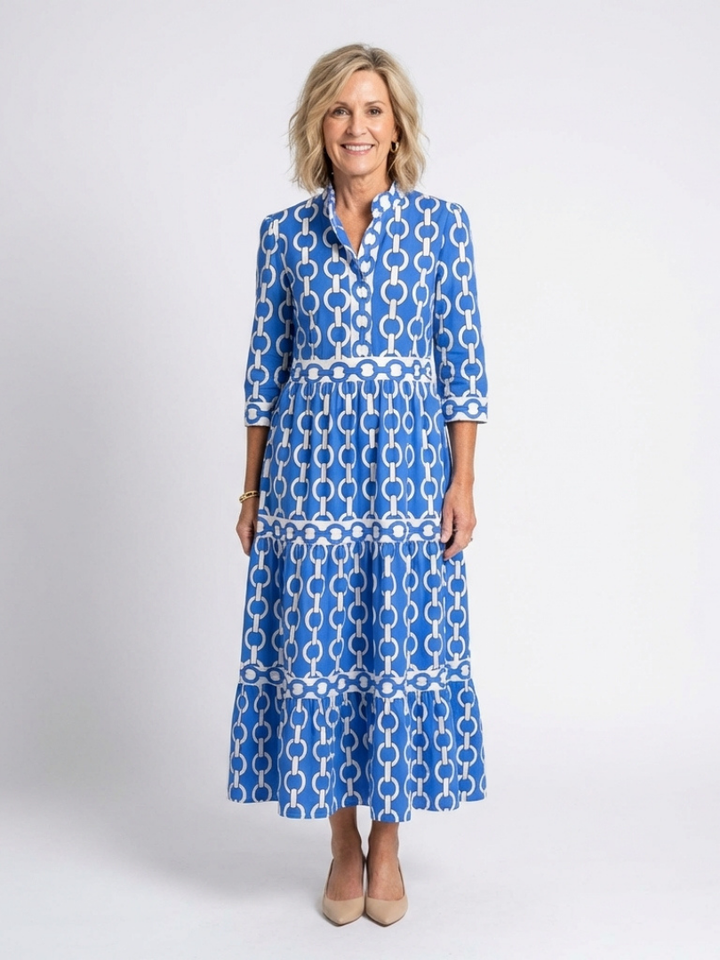 Ysolde | Vestido midi con mangas 3/4 y estampado de cadena