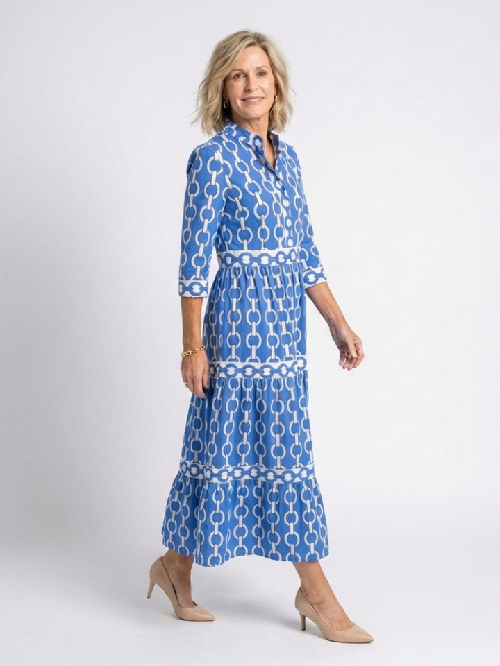 Ysolde | Vestido midi con mangas 3/4 y estampado de cadena