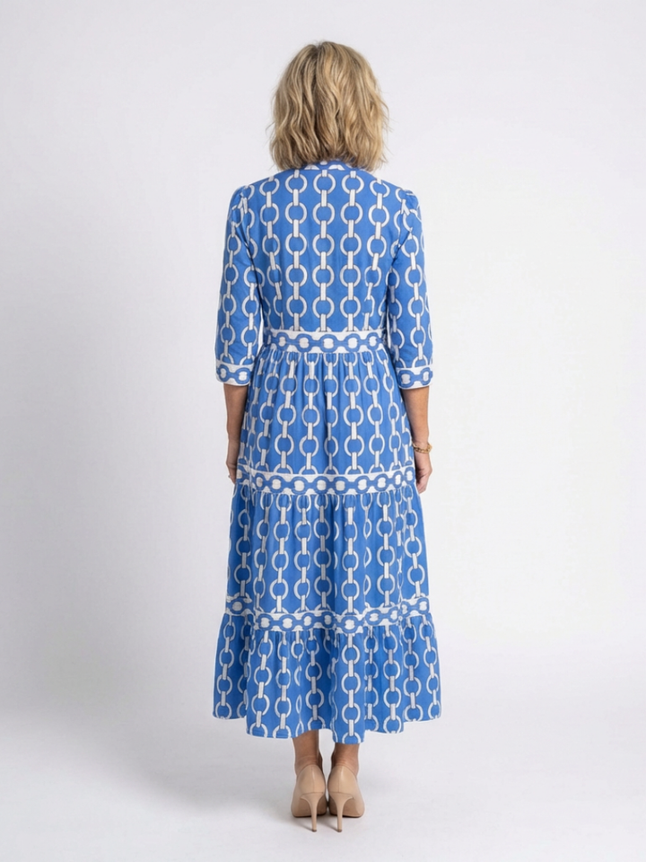 Ysolde | Vestido midi con mangas 3/4 y estampado de cadena