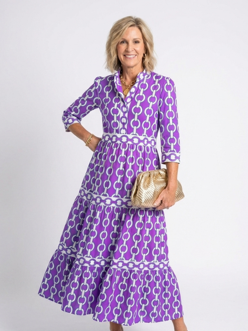 Ysolde | Vestido midi con mangas 3/4 y estampado de cadena