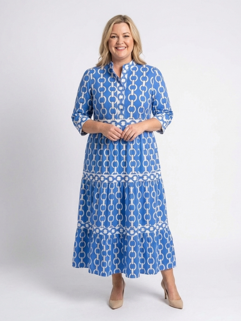 Ysolde | Vestido midi con mangas 3/4 y estampado de cadena
