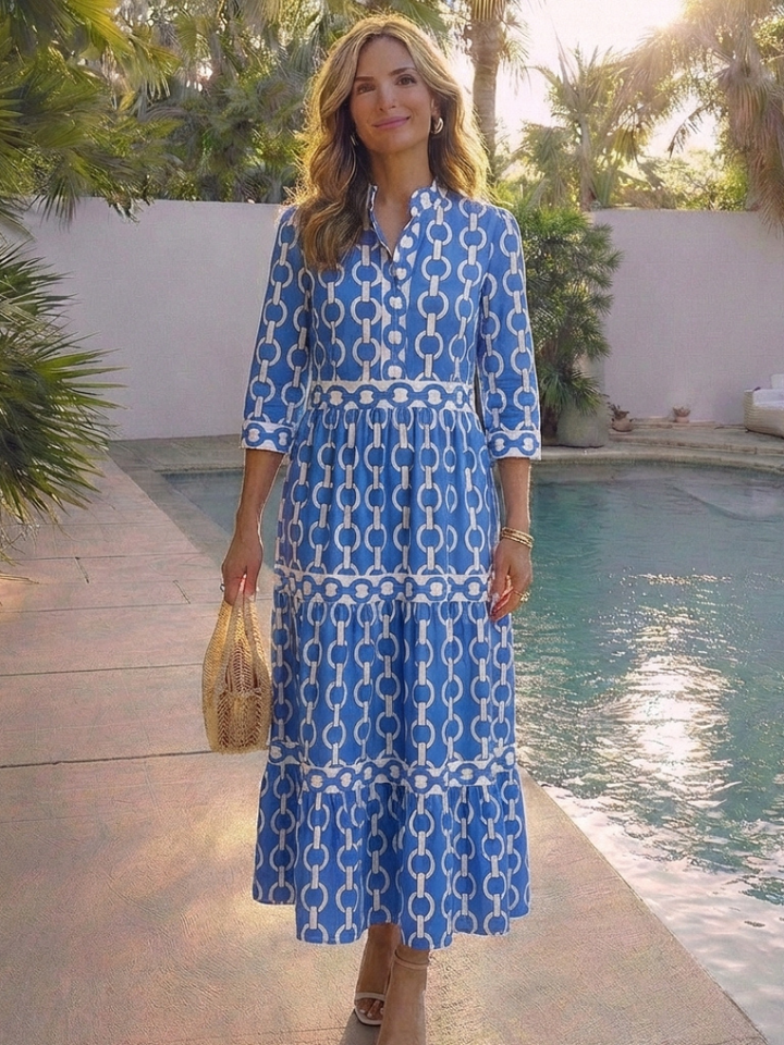 Ysolde | Vestido midi con mangas 3/4 y estampado de cadena