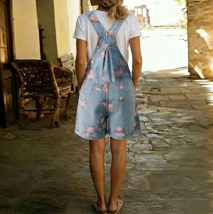 Adriana - Mono de denim floral con un suave toque de algodón y acabado vintage