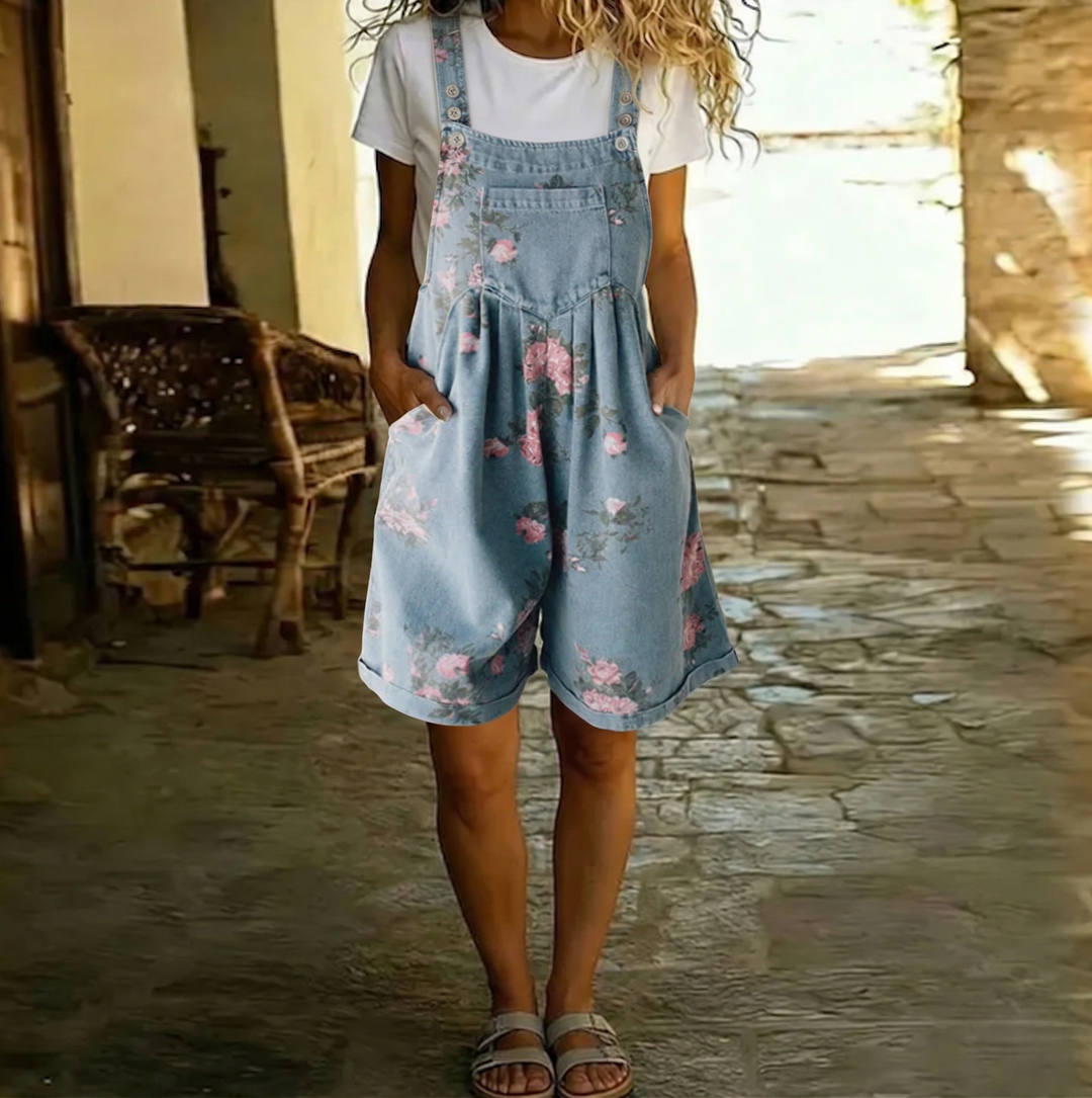 Adriana - Mono de denim floral con un suave toque de algodón y acabado vintage
