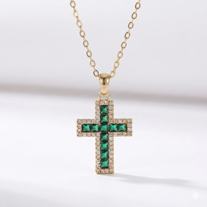 Colgante Cruz Esmeralda Solene en Cadena de Oro