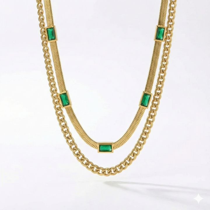 Collar Sorella Gem Doble Capa Retro Dorado