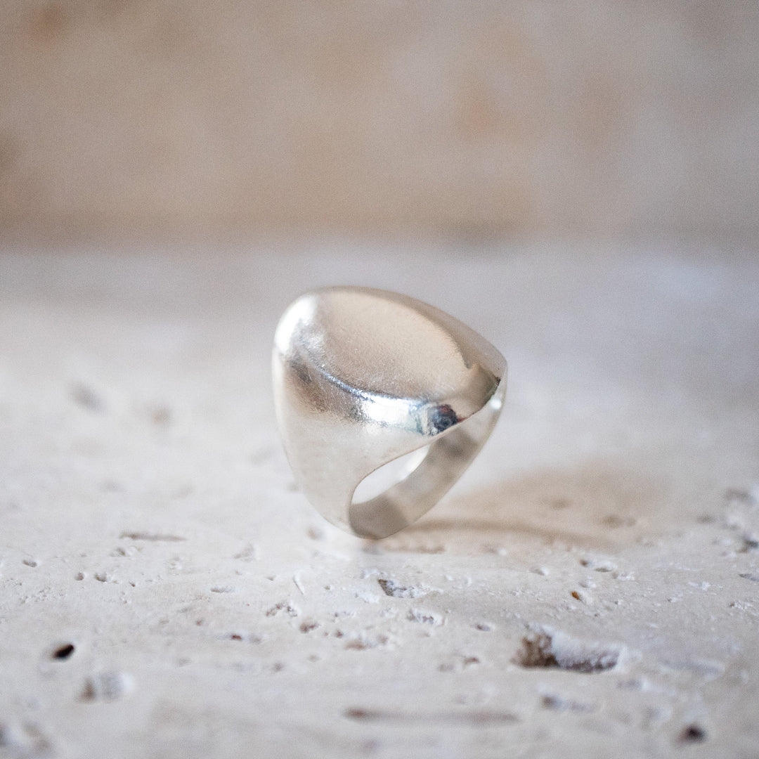Gran anillo de sello ovalado en plata esterlina 925 | Anillo de sello en forma de ojo, hecho a mano