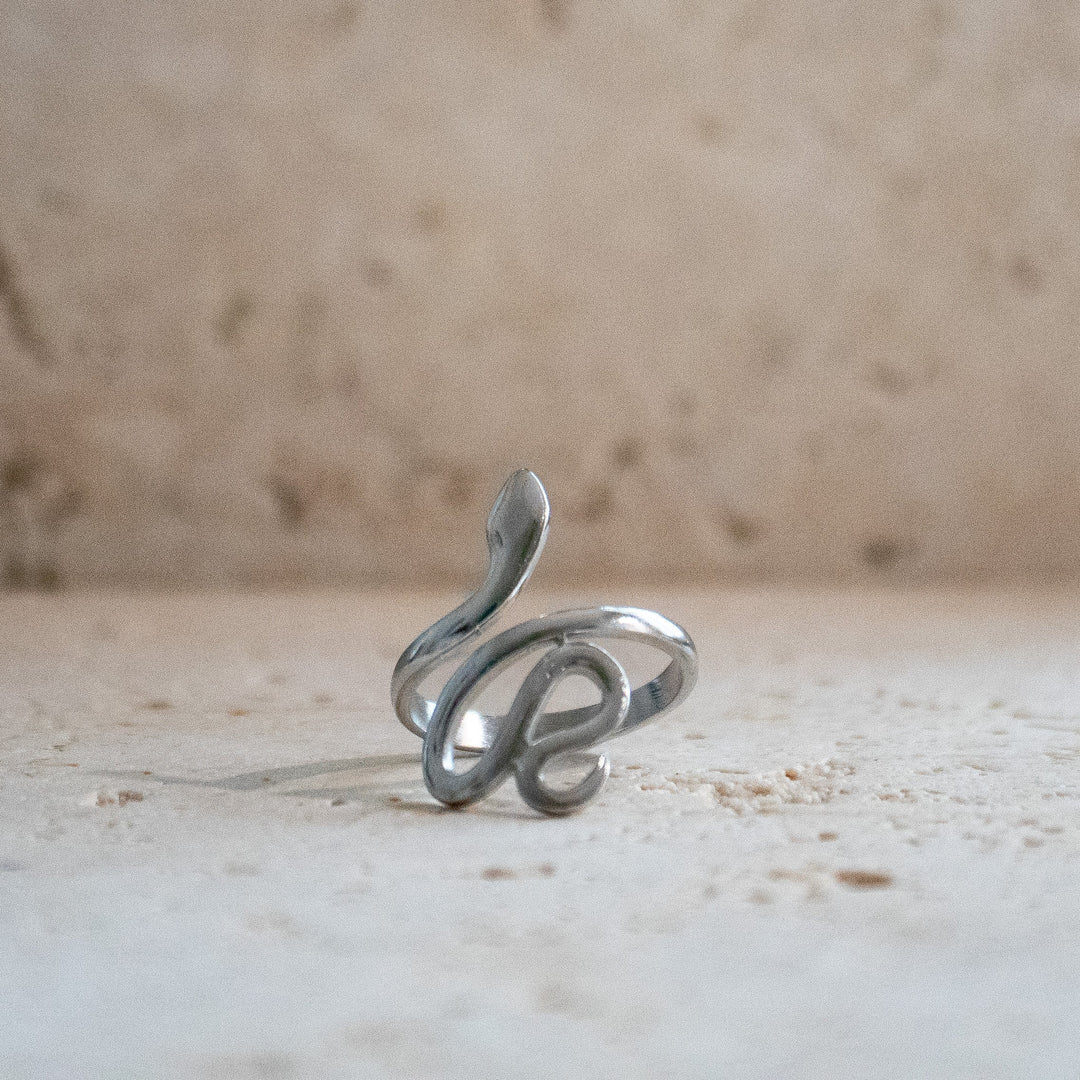 Anillo Serpiente Plateado de Acero Inoxidable