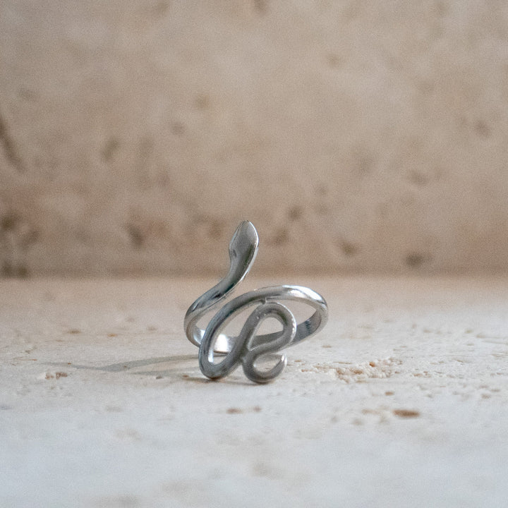Anillo Serpiente Plateado de Acero Inoxidable