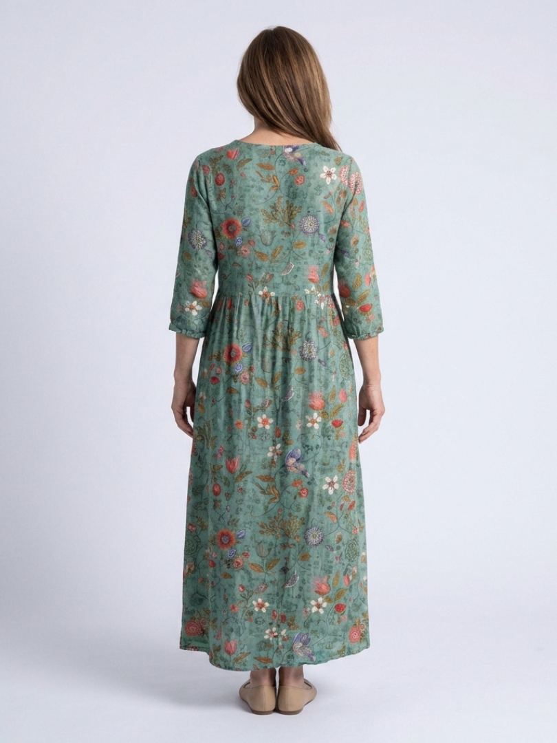 Marina | Vestido maxi con escote en V floral y mangas tres cuartos