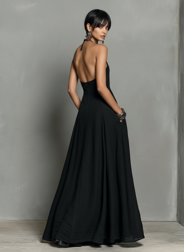 Vestido Maxi Sin Mangas de Mezcla de Lino Minimalista para Mujeres MDZ2210A0Y