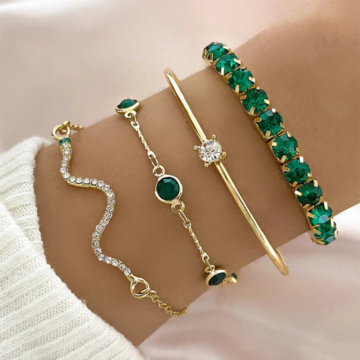 Conjunto de Pulseras de Piedra Preciosa Verde