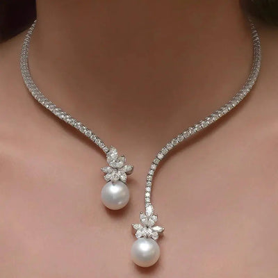 Collar elegante y brillante con perlas de plata esterlina